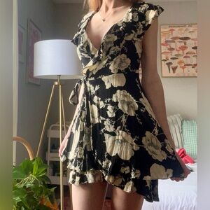 Free People Boho Floral Wrap Mini Dress | XS Romantic Ruffle Style